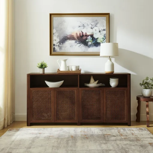 BORDIN Lemari Kabinet 4 Pintu Rotan Kayu Jati