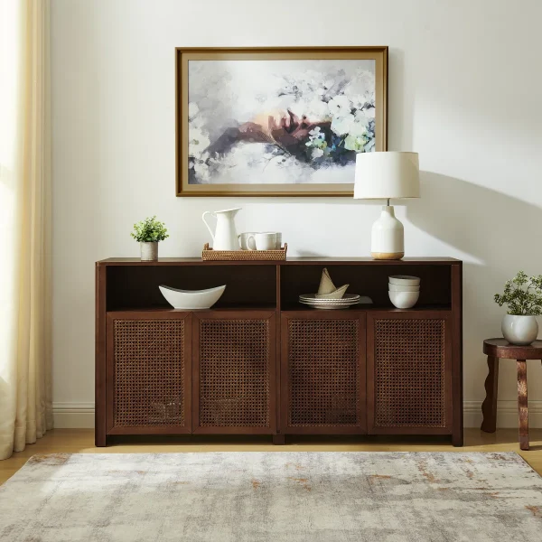 Bordin Lemari Kabinet 4 Pintu Rotan Kayu Jati