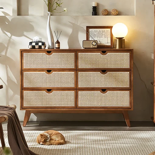 BORGANI Lemari Kabinet Laci 6 Rotan Kayu Jati Minimalis