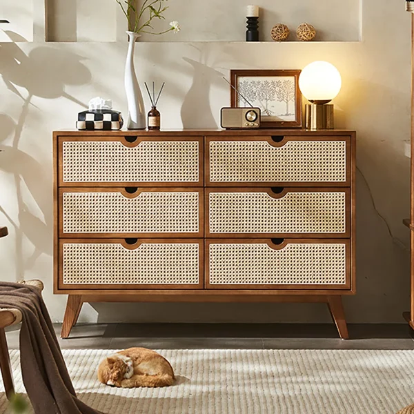 Borgani Lemari Kabinet Laci 6 Rotan Kayu Jati Minimalis
