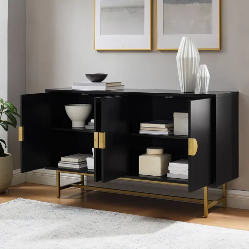CLESA Lemari Kabinet Cat Duco Hitam Kaki Besi Gold