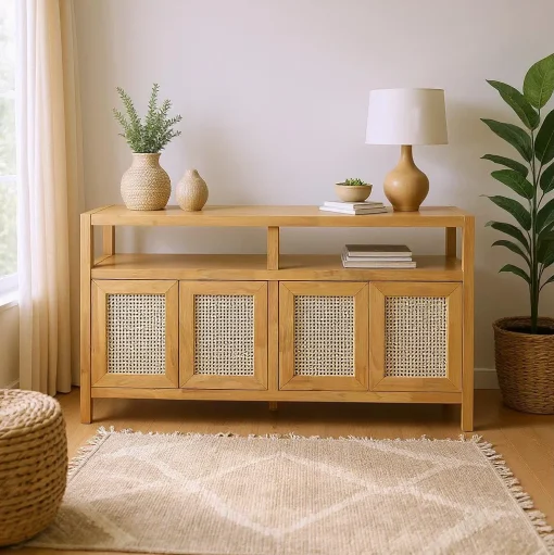 EDWARD Lemari Kabinet Pintu Rotan Kayu Jati Minimalis