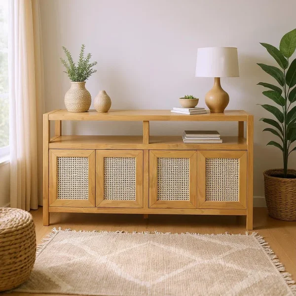 Edward Lemari Kabinet Pintu Rotan Kayu Jati
