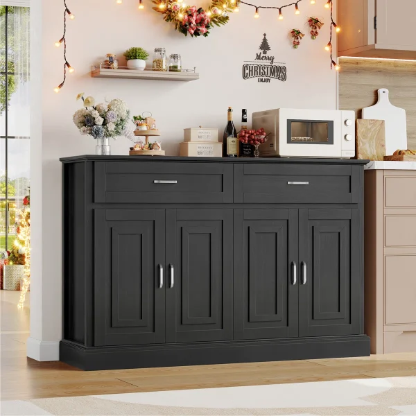 Gelka Lemari Kabinet 4 Pintu 2 Laci Cat Duco Hitam