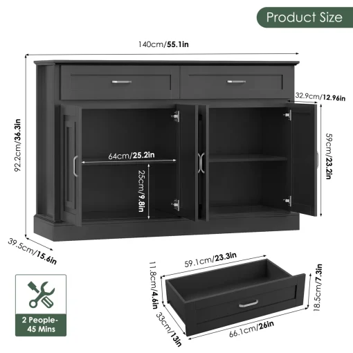 GELKA Lemari Kabinet 4 Pintu 2 Laci Cat Duco Hitam