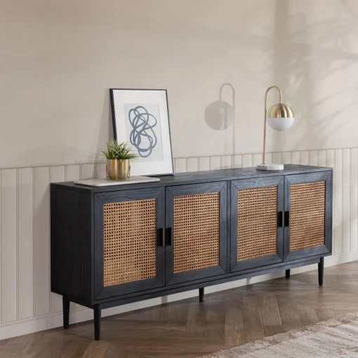 GENIO Lemari Kabinet Retro Pintu Rotan Tacosheet Hitam