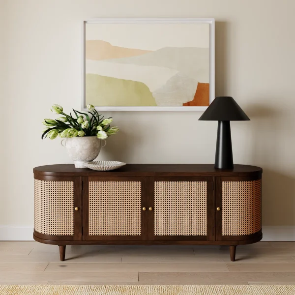 Geral Credenza Kabinet Pintu Rotan Kayu Jati Minimalis
