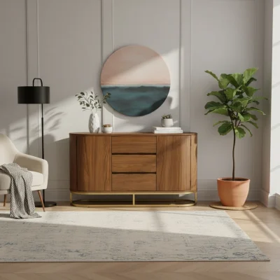 Kelvine Credenza Cabinet Mewah Kaki Besi Kayu Jati