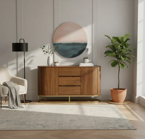 Kelvine Credenza Cabinet Mewah Kaki Besi Kayu Jati