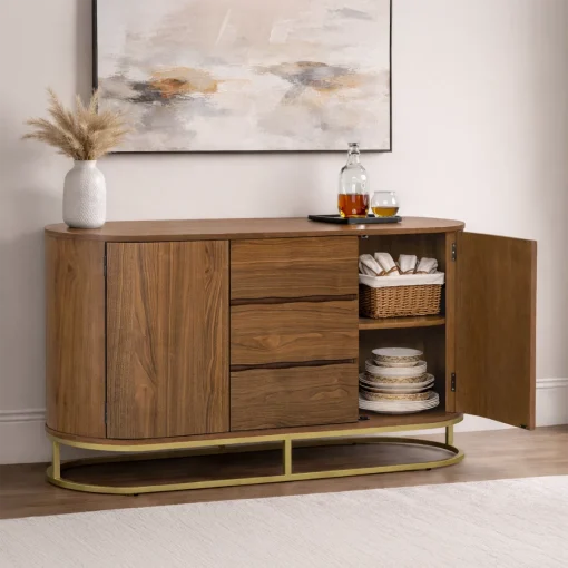 KELVINE Credenza Cabinet Mewah Kaki Besi Kayu Jati