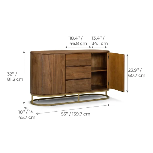 KELVINE Credenza Cabinet Mewah Kaki Besi Kayu Jati