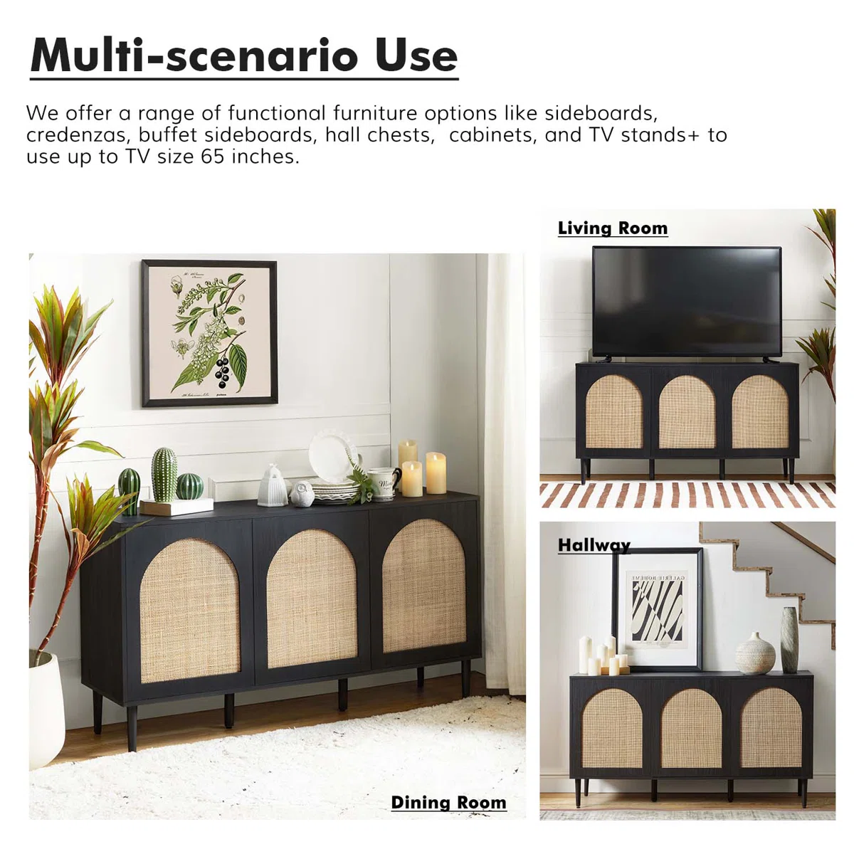 Kerla Lemari Kabinet 3 Pintu Rotan Plywood Tacosheet Hitam2