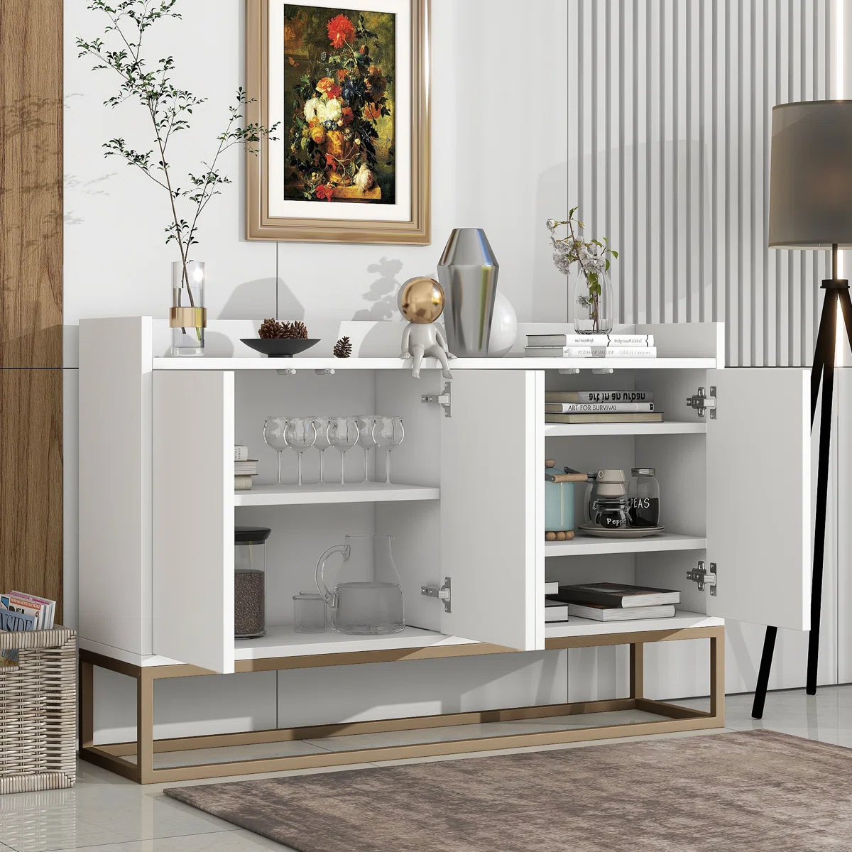 Korla Lemari Kabinet 4 Pintu Kaki Besi Minimalis1