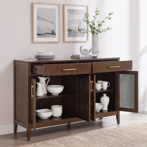 KRENOS Lemari Kabinet 4 Pintu Rotan Kayu Jati Modern
