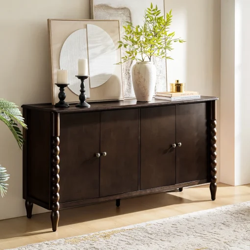 LENO Lemari Kabinet 4 Pintu Kayu Jati Minimalis Modern