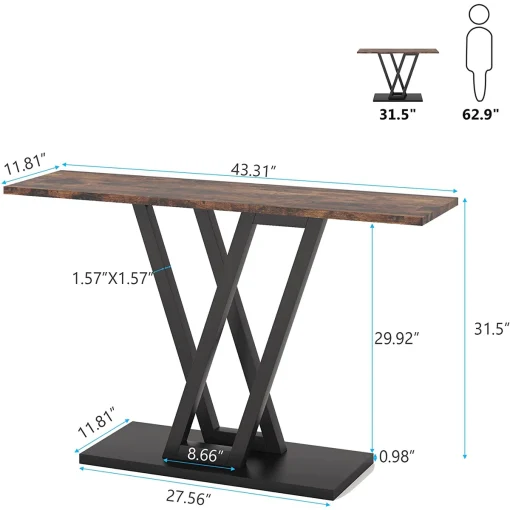 MICHEL Meja Konsol Rangka Besi Top Kayu Jati Walnut