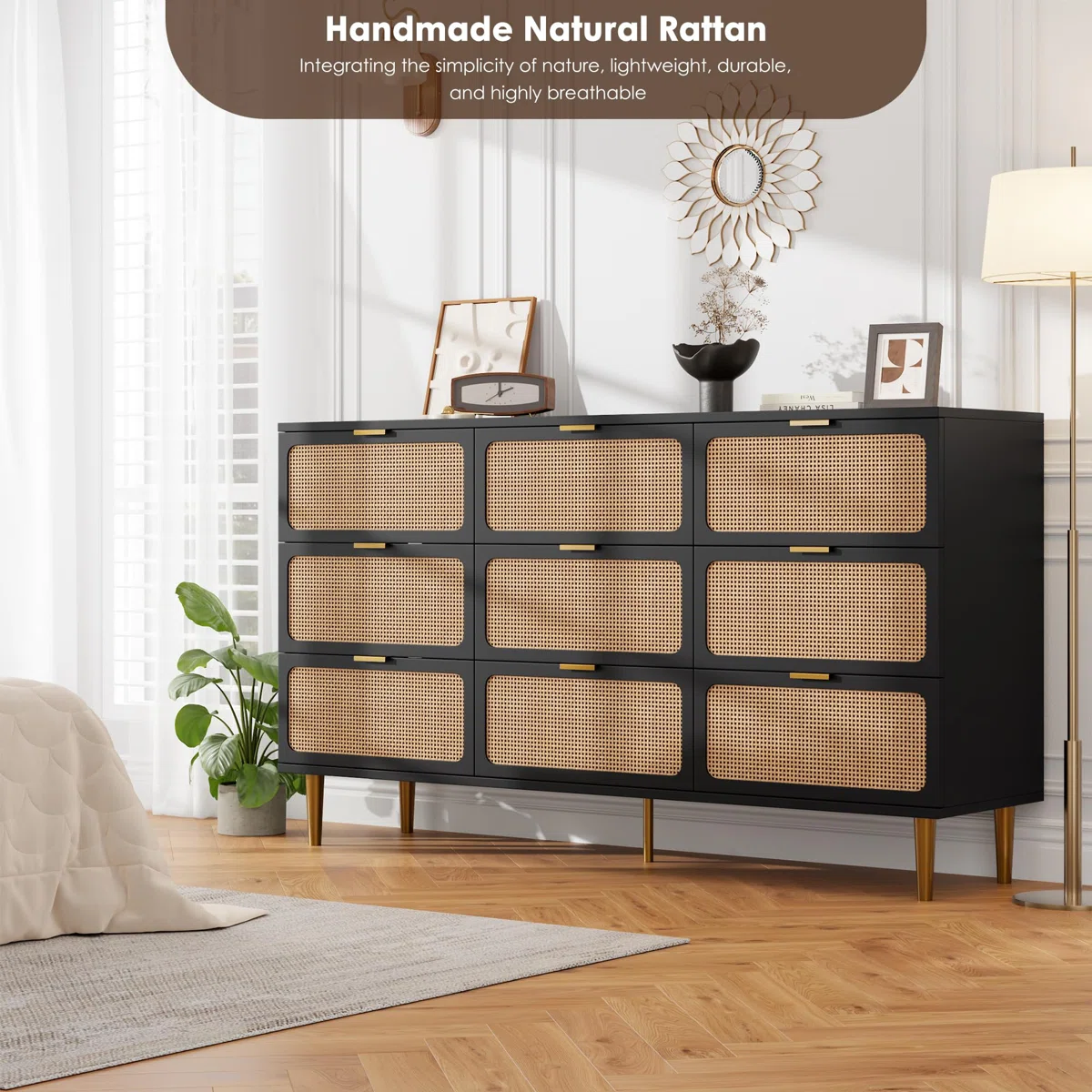 Nikol Lemari Kabinet 9 Laci Serbaguna Rotan Duco Minimalis2