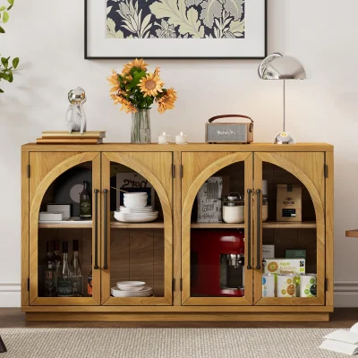 Revva Lemari Kabinet Kaca 4 Pintu Kayu Jati