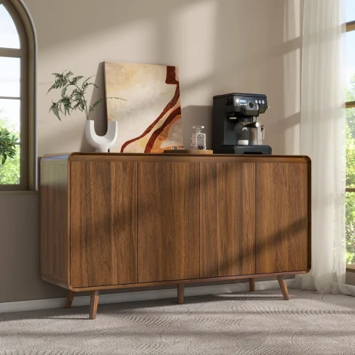 ROMI Lemari Kabinet 4 Pintu Kaki Retro Kayu Jati Modern