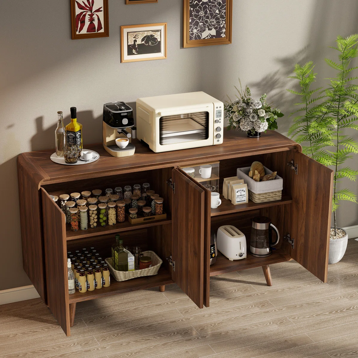 Romi Lemari Kabinet 4 Pintu Kaki Retro Kayu Jati1