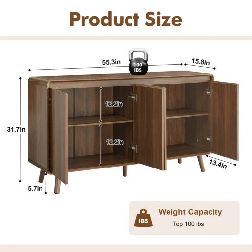 ROMI Lemari Kabinet 4 Pintu Kaki Retro Kayu Jati Modern