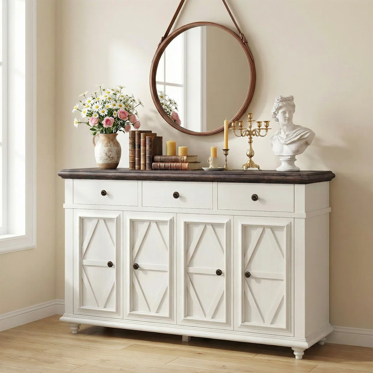 Saskia Lemari Kabinet 4 Pintu Cat Duco Kayu Minimalis1