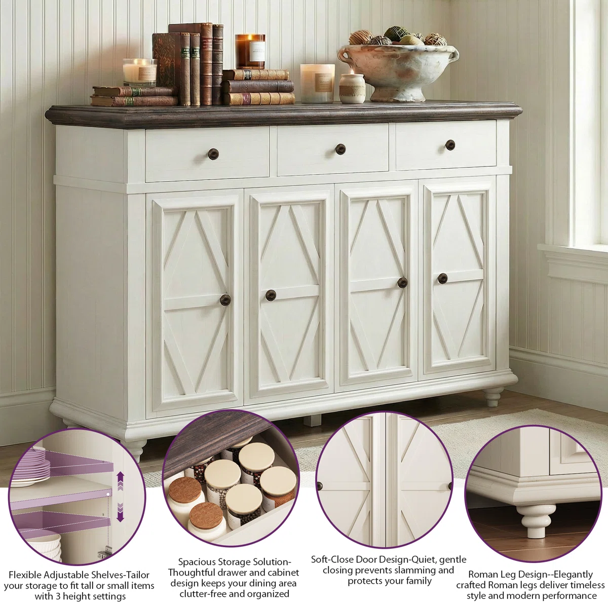 Saskia Lemari Kabinet 4 Pintu Cat Duco Kayu Minimalis3