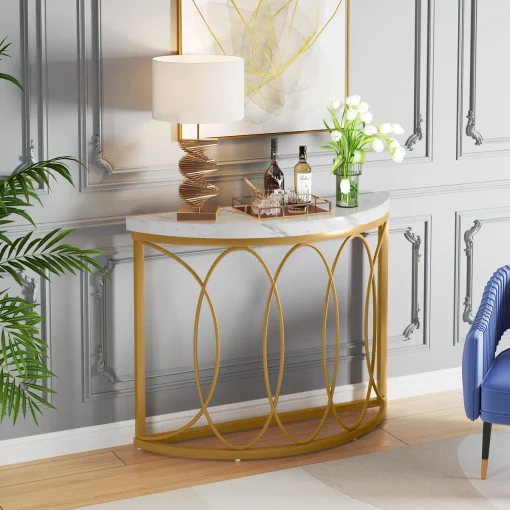 SELKA Meja Konsol Rangka Besi Gold Top Hpl Marmer