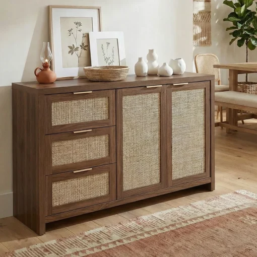 SENNA Lemari Kabinet Rotan Kayu Jati Minimalis Modern