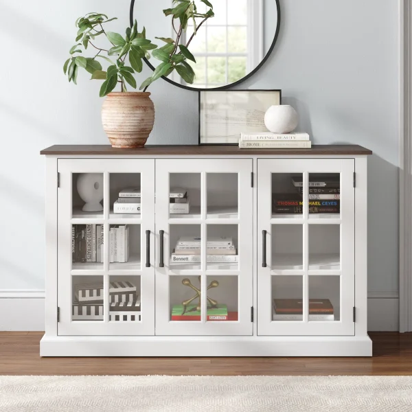 Taleka Lemari Kabinet Duco 3 Pintu Kaca Top Kayu