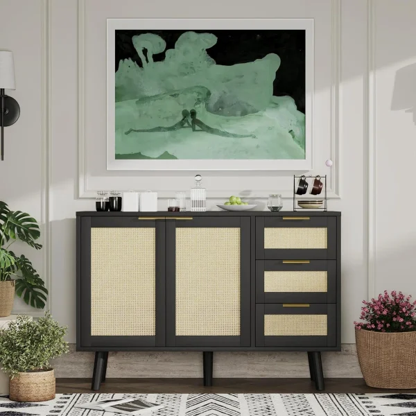 Veros Lemari Kabinet Rotan Laci Cat Duco Hitam