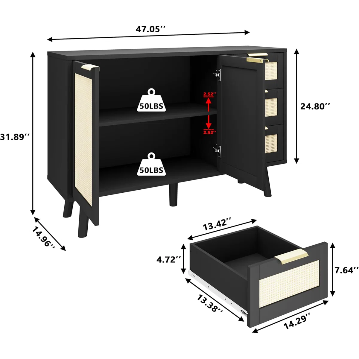Veros Lemari Kabinet Rotan Laci Cat Duco Hitam5