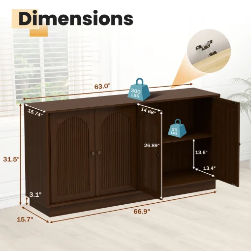 VOZAN Lemari Kabinet 4 Pintu Kayu Jati Minimalis