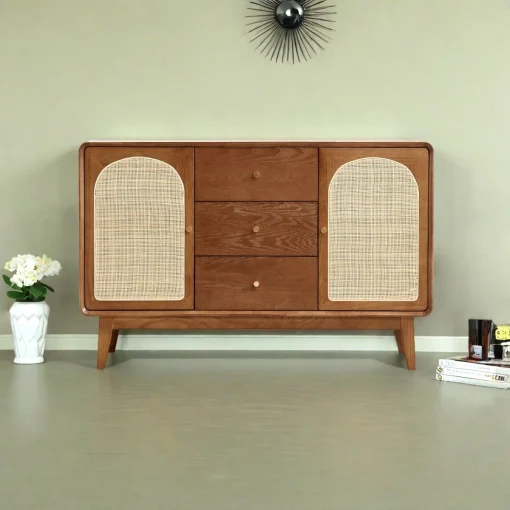 WELKA Lemari Kabinet Rotan Kayu Jati Minimalis Modern