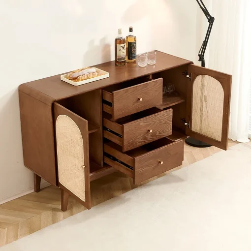 WELKA Lemari Kabinet Rotan Kayu Jati Minimalis Modern