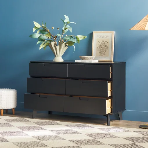 YABE Lemari Kabinet 6 Laci Cat Duco Hitam Minimalis
