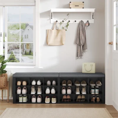 Atara Rak Sepatu Plywood Black Serat Top Bantalan Jok