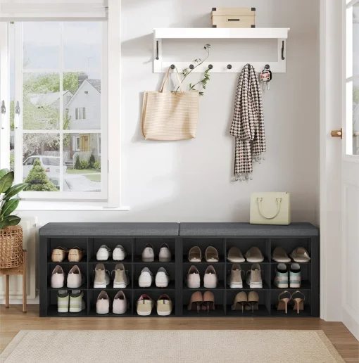 ATARA Rak Sepatu Plywood Black Serat Top Bantalan Jok