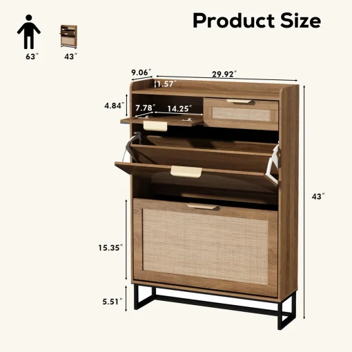 FERLA Rak Sepatu Rotan Plywood Tacosheet Kaki Besi Holo