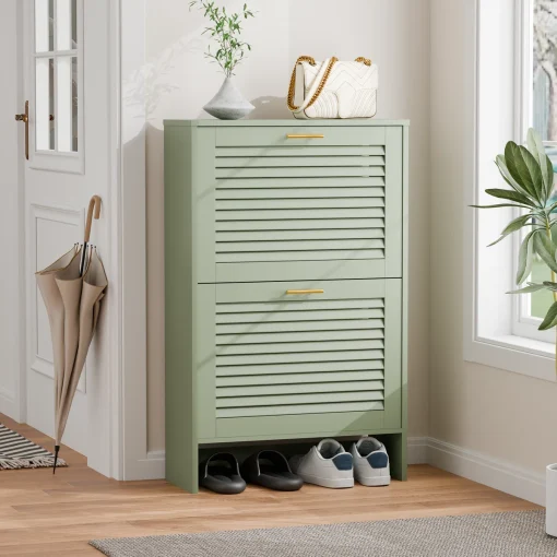 GAVA Lemari Rak Sepatu 2 Susun Cat Duco Sage Green