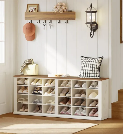 GEMA Bufet Rak Sepatu Cat Duco Top Jati Natural Minimalis