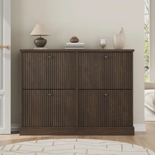 GENZO Lemari Rak Sepatu 4 Pintu Kayu Jati Modern