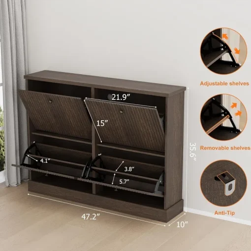 GENZO Lemari Rak Sepatu 4 Pintu Kayu Jati Modern