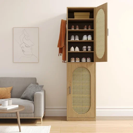 JENNA Rak Sepatu Rotan Plywood Tacosheet Oak Serat