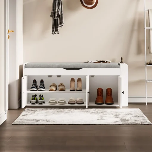 JOVINKA Rak Sepatu 3 Pintu 1 Storage Cat Duco Putih