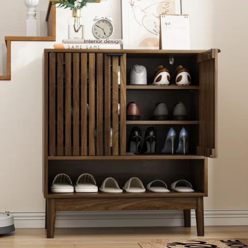 RAMA Bufet Rak Sepatu Jari Jari 2 Pintu Kayu Jati Modern