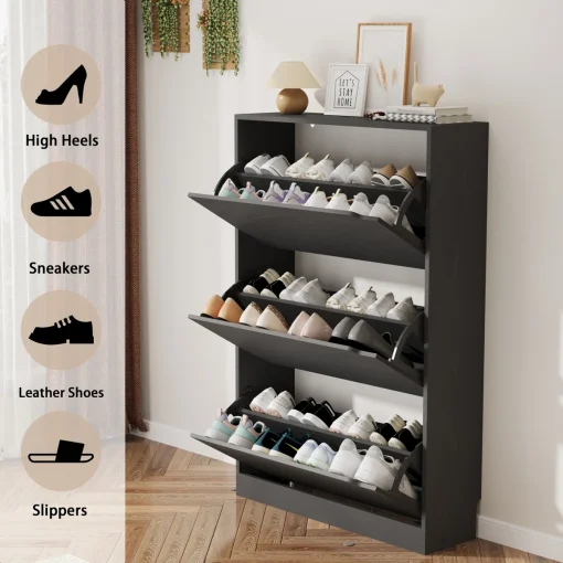 VEGGA Lemari Rak Sepatu Plywood Tacosheet Hitam Serat