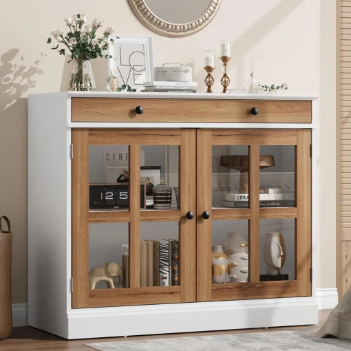WIONA Lemari Kabinet 2 Pintu 2 Laci Cat Duco Pintu Jati
