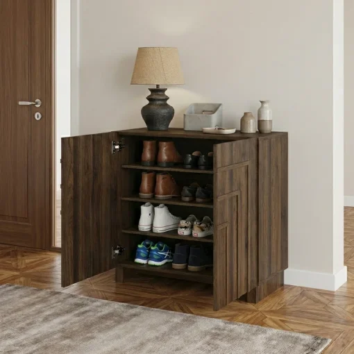 ANOLA Bufet Rak Sepatu 2 Pintu Unik Kayu Jati