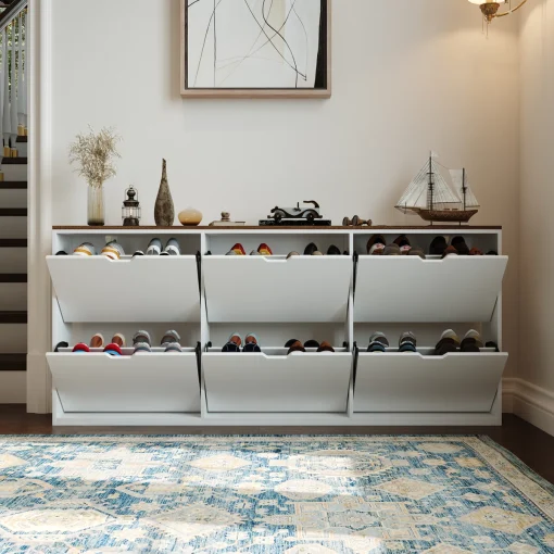 BEMMA Bufet Rak Sepatu 6 Pintu Cat Duco Top Kayu Jati